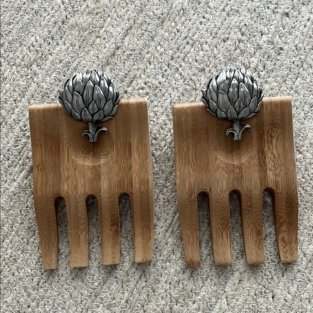 Wooden Salad Hands with Silver Accents